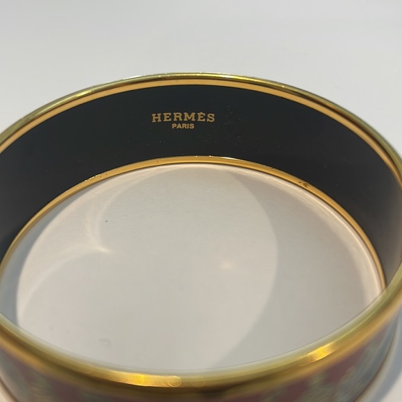 Hermes authentic Cloisonne Perfume Bottle Pattern Bangle Bracelet with Box red - Picture 6 of 13